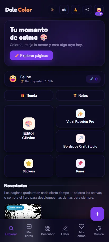 Pantalla principal de la app Dale Color
